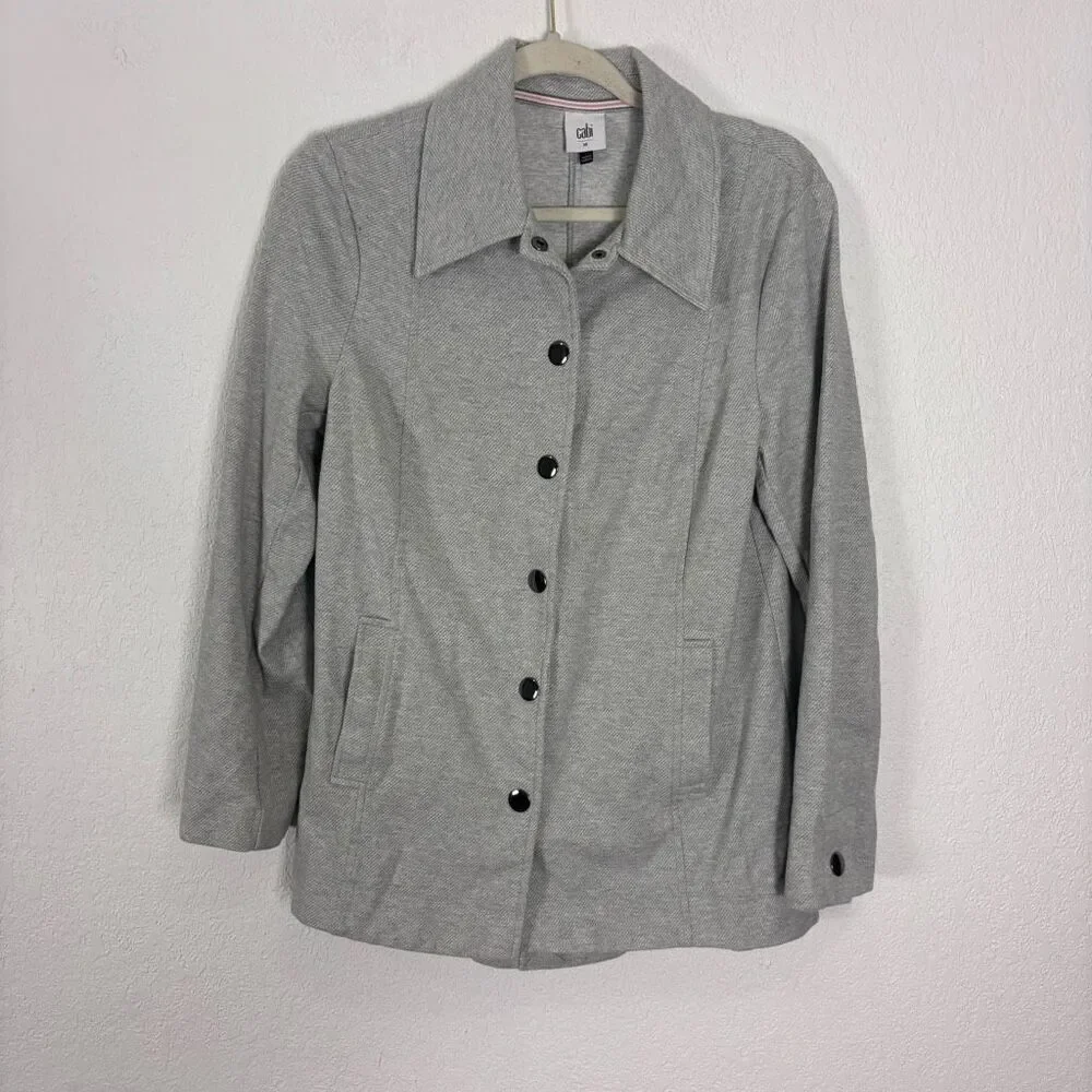 Cabi Grey Peter Pan Collar Button Front Textured Jacket Style# 5855 Size Medium